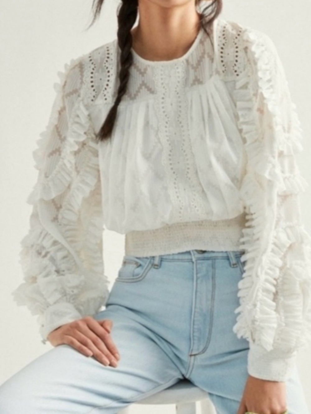 Anthropologie | Not Do Serious White Embellished Boho Top, NWT size small